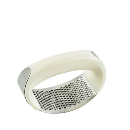 Stainless steel garlic press with non-slip handle for easy garlic mashing