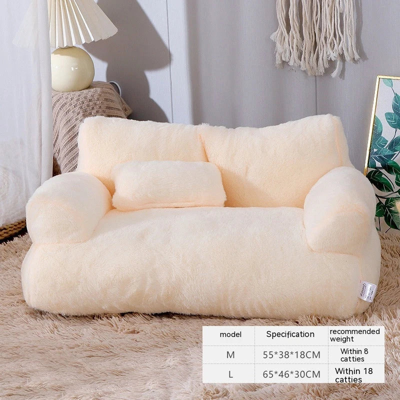 Cozy cat bed sofa with plush backrest, anti-slip base, and included pillow for small to medium pets