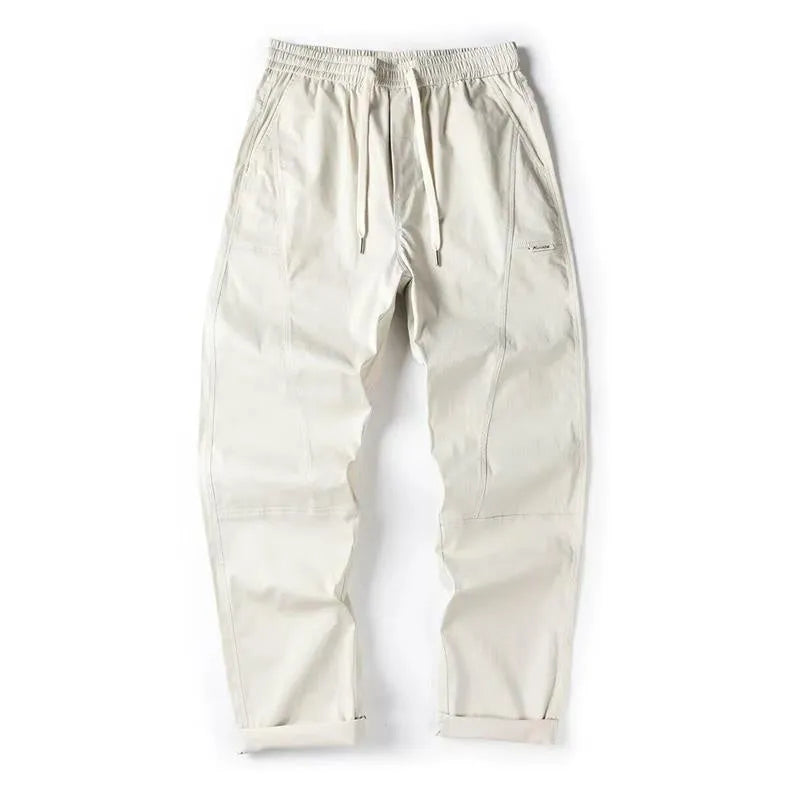 Wide-leg cotton trousers in milky white with antibacterial function and pants-mouth design