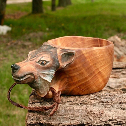 Handcrafted Scandinavian Kuksa Wooden Mug with Unique Wood Grain Designs for Outdoor Adventures