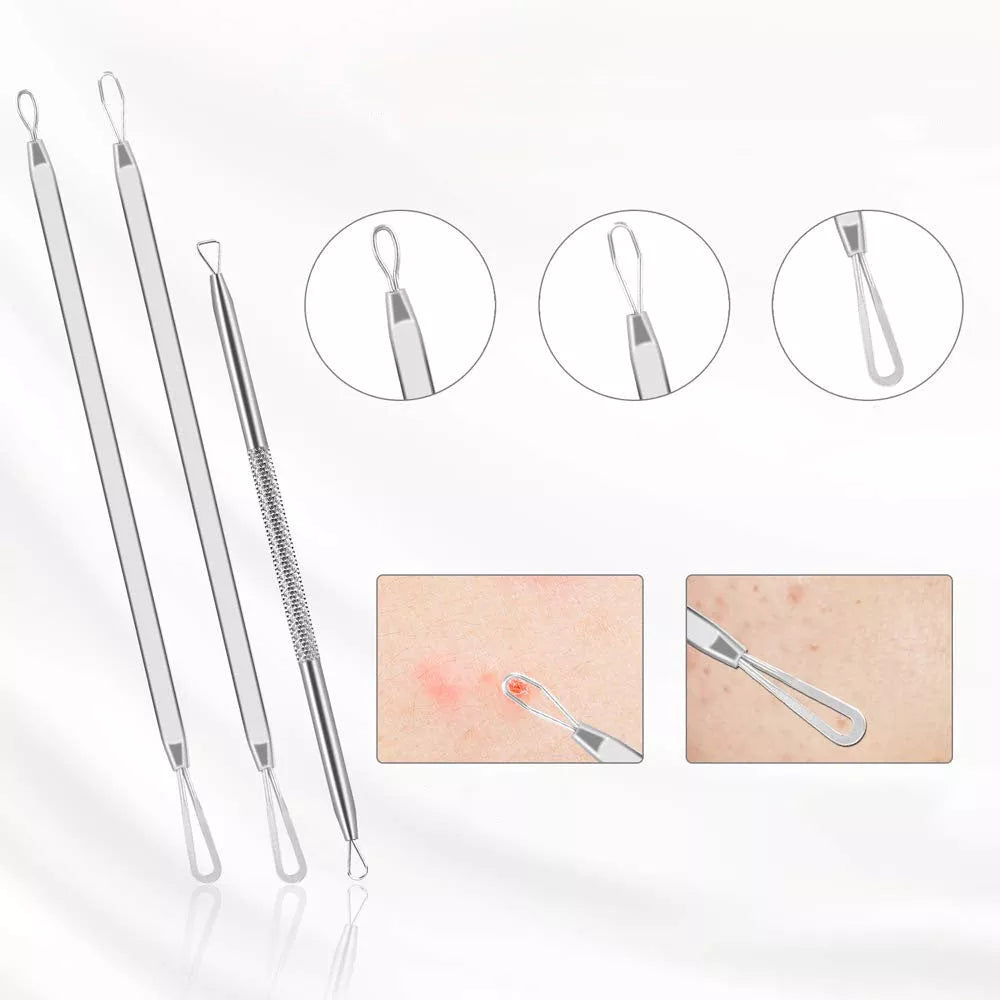 Stainless steel blackhead remover 9-piece set with leather case