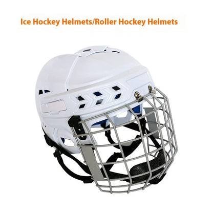 Ice hockey helmet with carbon steel face mask and cushioned lining for head protection in sports