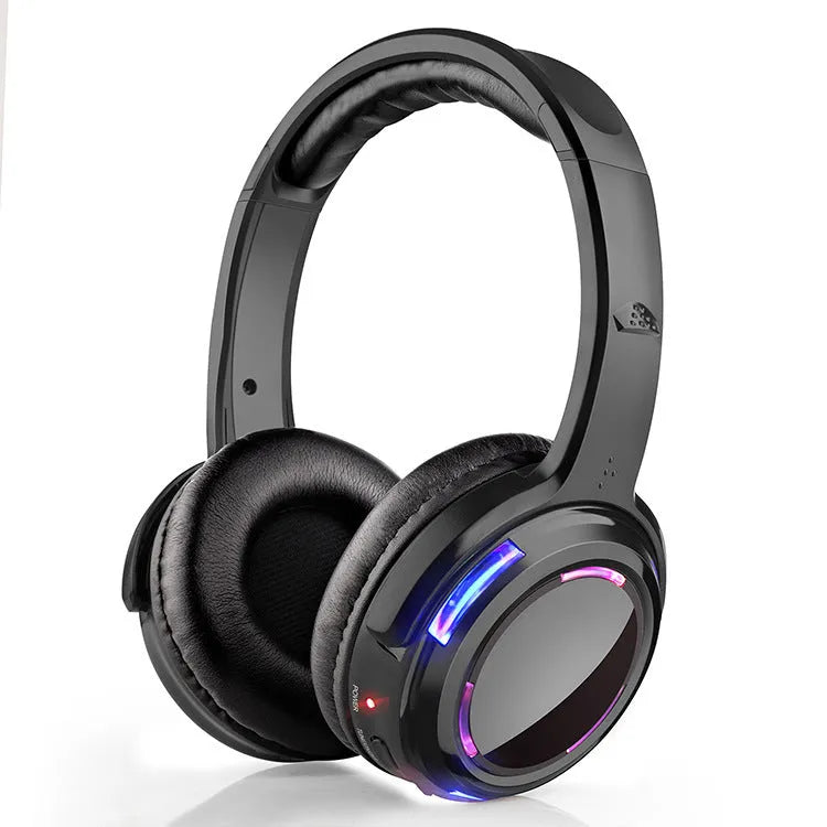 Black silent disco wireless headphones with head-mounted design showing 40mm drivers and 3.5mm plug connection