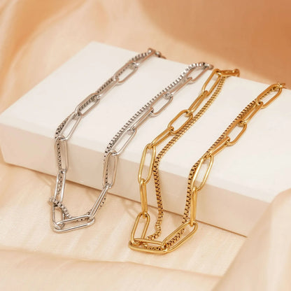 Geometric double layer stainless steel bracelet for women in gold or silver electroplate