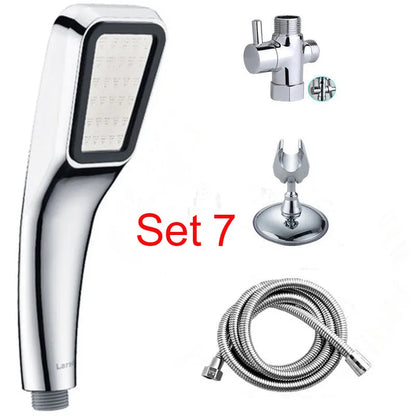 Orange plastic hand-held pressurised shower head with rain function