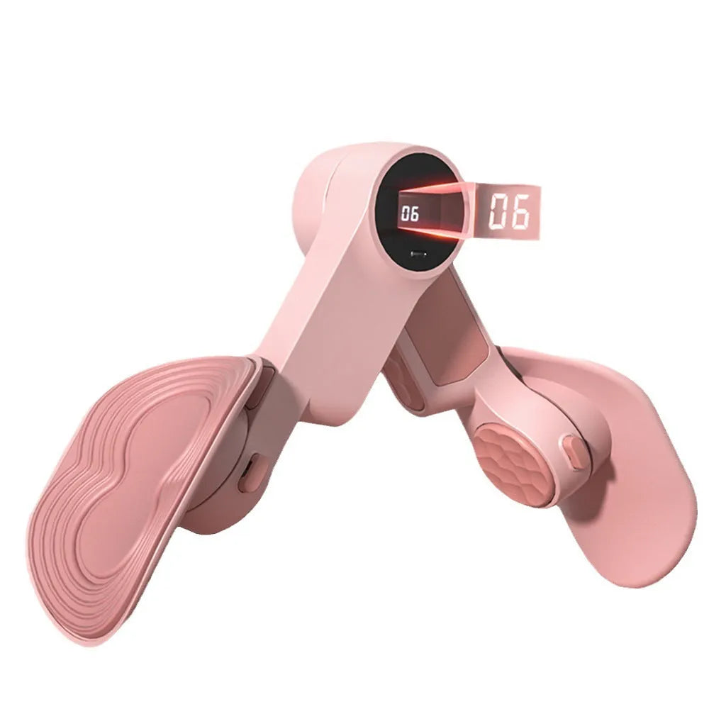Pelvic floor muscle trainer leg clamp in sky blue or white peach pink with 360° rotation and optional intelligent counting