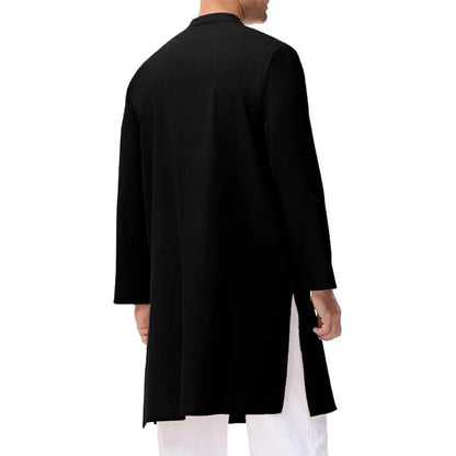 Men's black slim fit stand collar robe with long sleeves, polyester, size M-XXXL