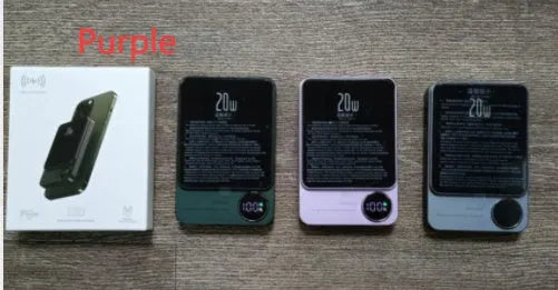 MagSafe magnetic wireless power bank in Cangling Green for iPhone 14, showing aluminium alloy case.