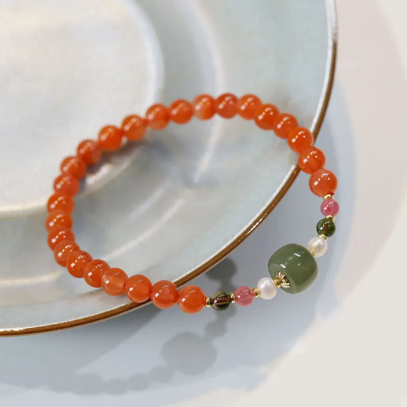 Natural Sichuan cherry red south red agate women's bracelet with round beads in ethnic retro style