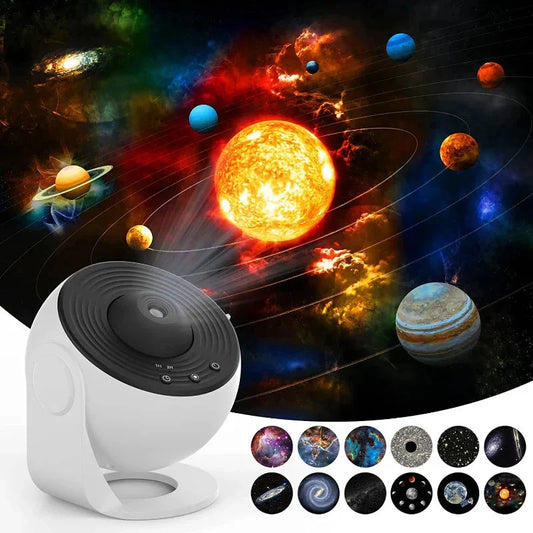 Starry sky projection from a compact, adjustable galaxy projector lamp for creating a soothing, ambient lighting experience in any room.