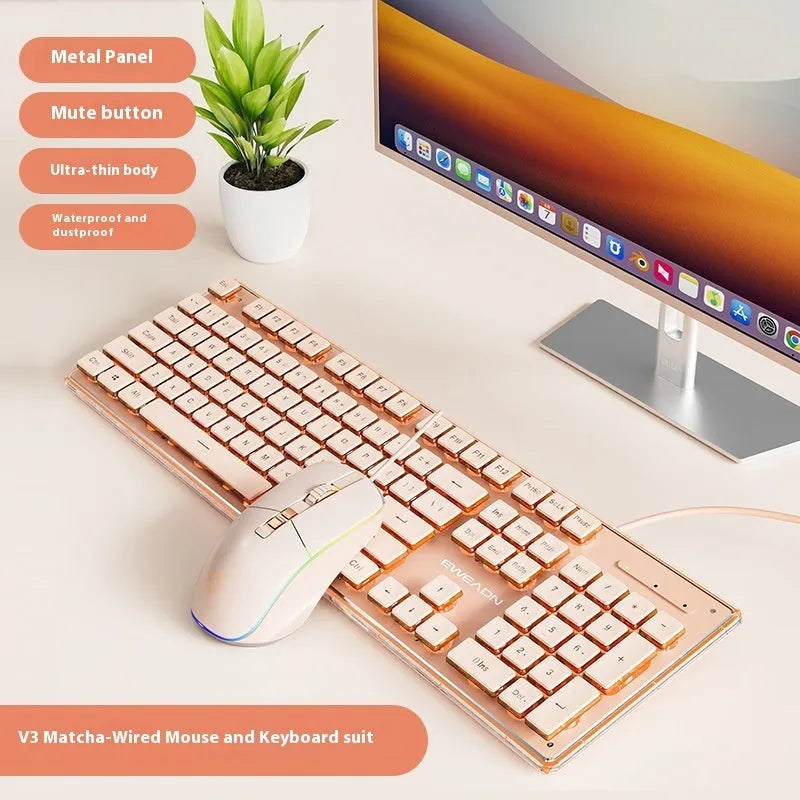 Prewalker V3 retro green mechanical feel keyboard and mouse set on a desk.