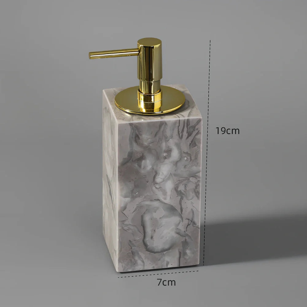 Bawang flower marble bathroom set with tissue box, 30x20cm tray, and lotion bottle in white veined stone