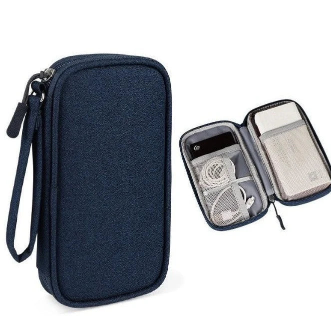 Light grey portable buggy bag for cable storage measuring 19x11x3cm with handbag-type shape
