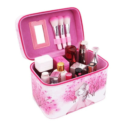 7-inch rigid cosmetic bag with waterproof PU leather and scenic pattern design