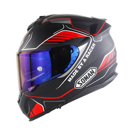Motorcycle full face helmet with double lens in ABS construction showing colour variant options