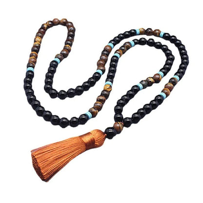 Black agate bracelet and tiger's eye stone necklace jewellery set with geometric shapes