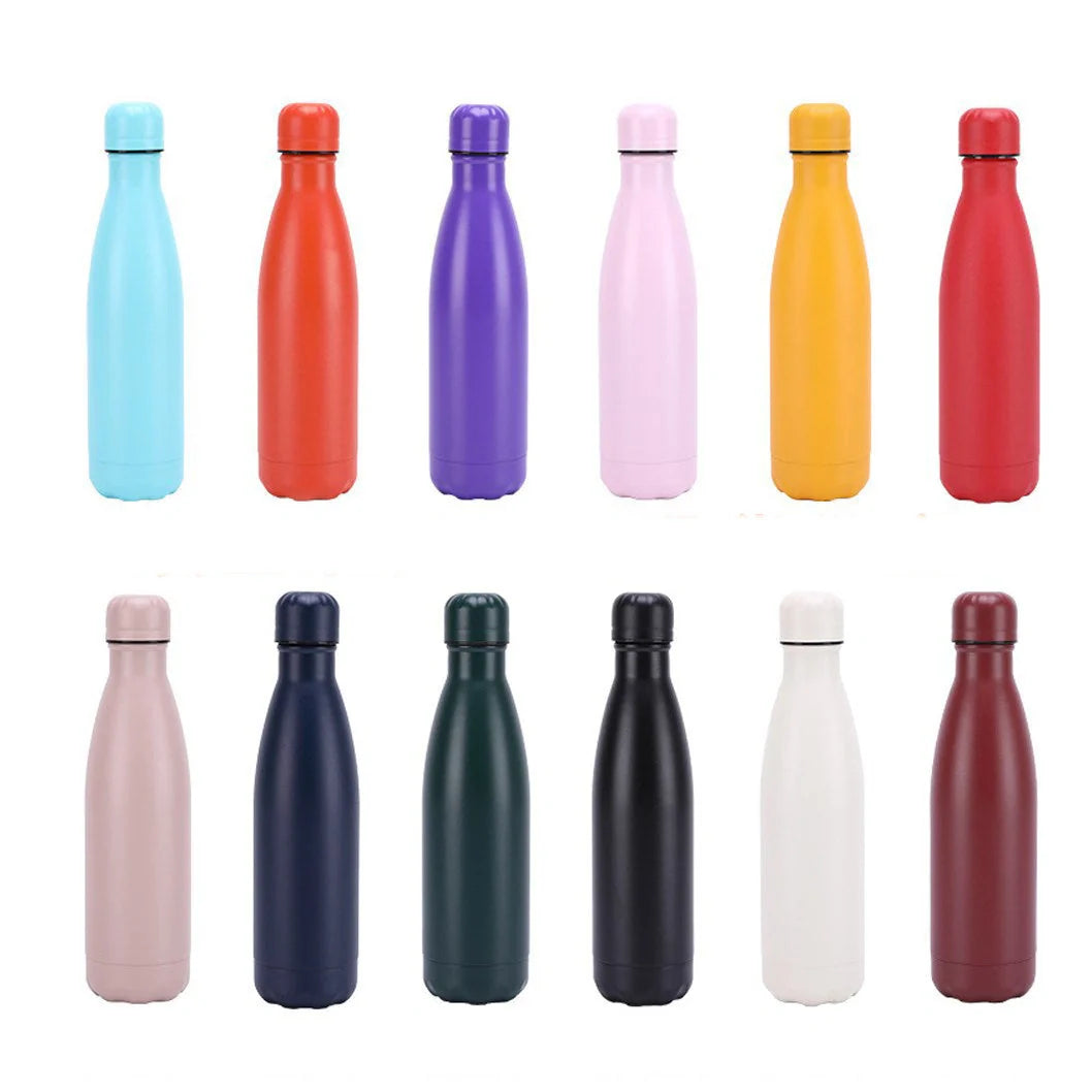 Stainless steel vacuum insulated water bottle with rubber painted surface in various colors