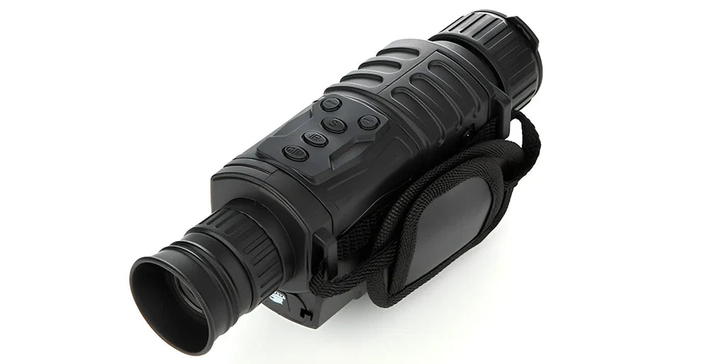Black infrared monocular with 500m night vision range and 5x magnification for dark conditions