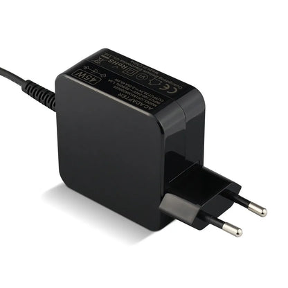 Black Hua 45W laptop adapter with DC connector showing compact 99.3×36.5×61.8mm dimensions