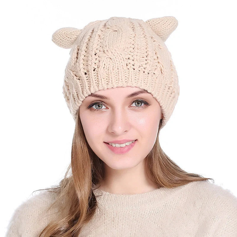 Cozy Cat Ear Knit Beanie in various colors for autumn and winter warmth