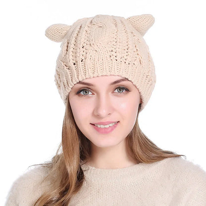 Cozy Cat Ear Knit Beanie in various colors for autumn and winter warmth