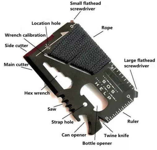 Extra Large Army Knife Card with 14 functions including bottle opener and screwdriver