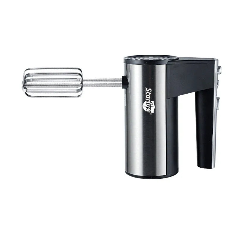 SL-25209 white electric hand mixer with stainless steel beaters and 5-speed control dial