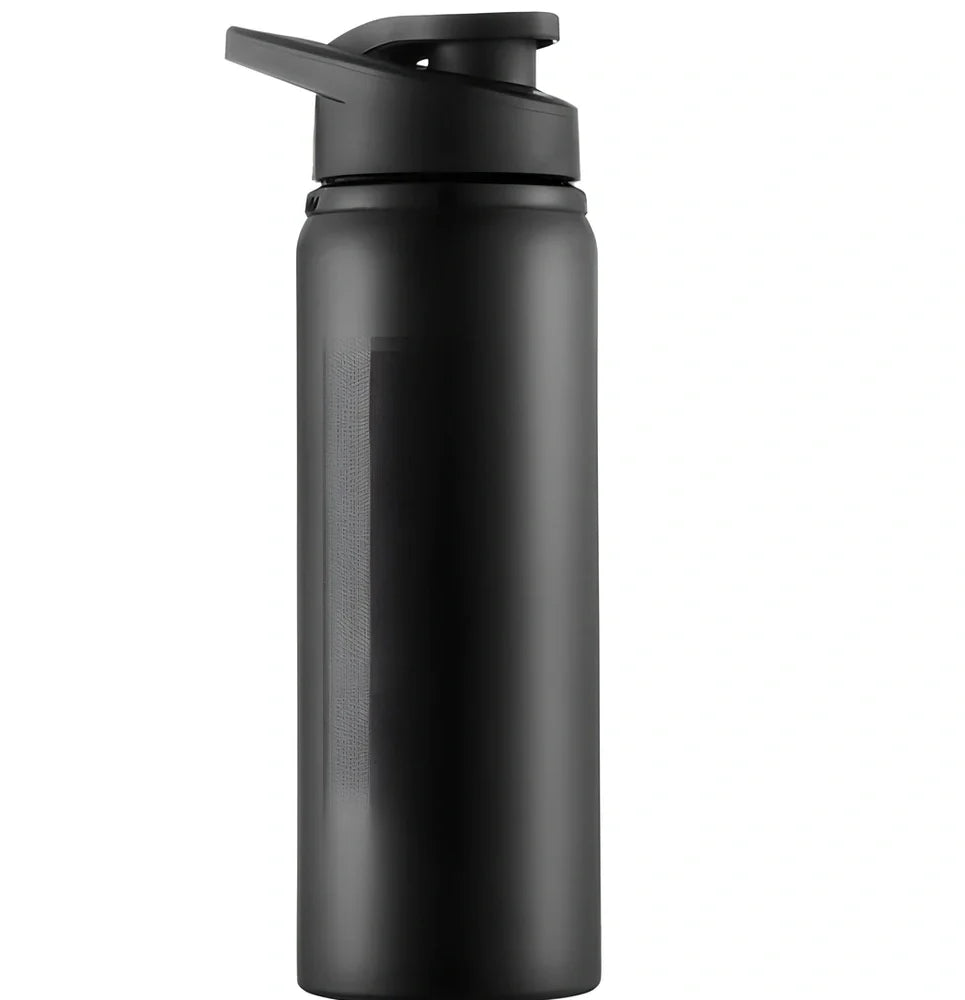 700ml stainless steel sports water bottle with red finish and black PP plastic screw-top lid