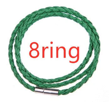 Personalized men's braided leather bracelet with stainless steel beads and custom name charm