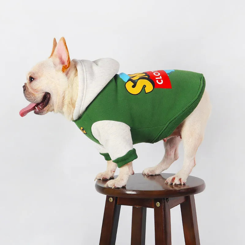 Green cotton dog clothing for autumn and winter, shown in a larger size