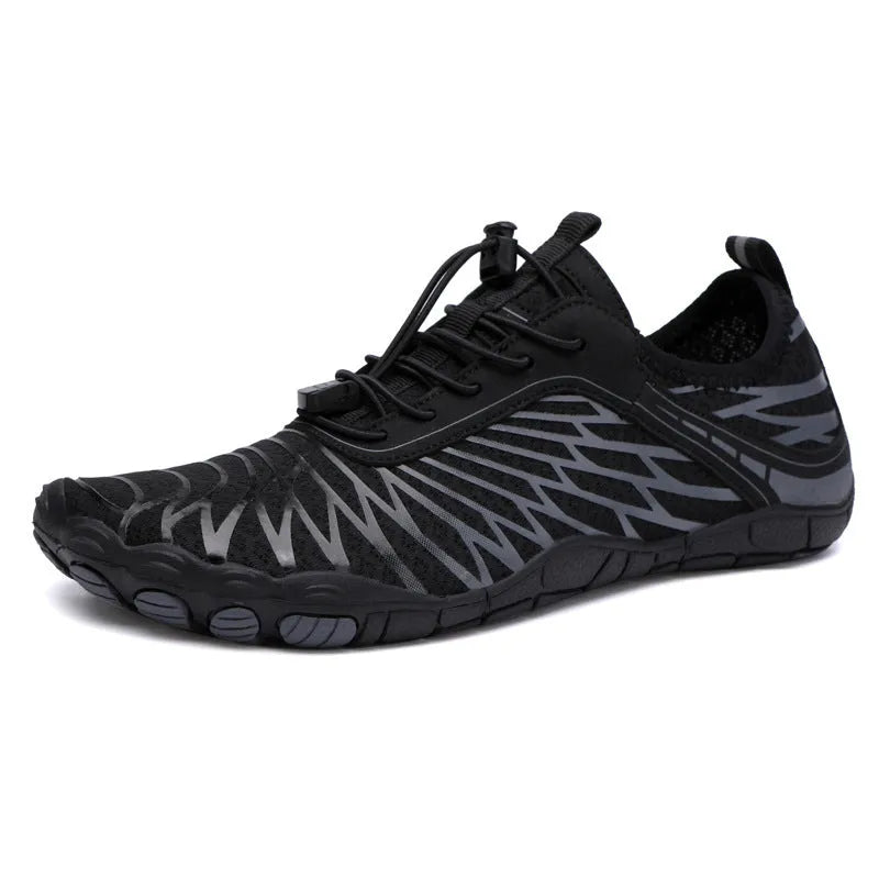 Men's outdoor sports shoes with lace-up front, breathable gauze lining, and non-slip rubber soles in multiple colour options