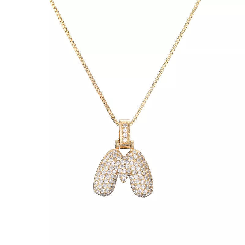 Copper Micro Inlaid Zircon Letter Pendant Necklace with customizable alphabet options
