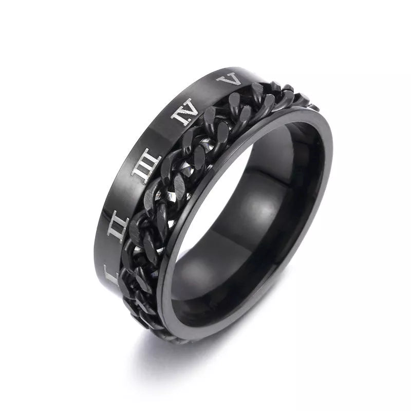 Men's rotatable titanium steel chain ring with Roman letters and bottle opener