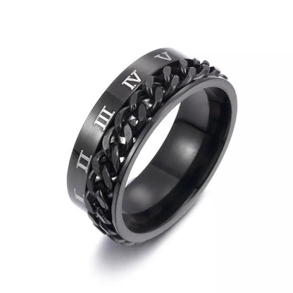 Men's rotatable titanium steel chain ring with Roman letters and bottle opener