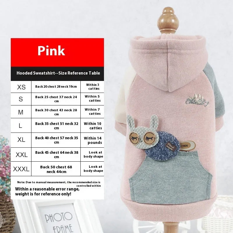 Cotton pet sweatshirt clothing for dogs and cats in brown, green, or pink colours