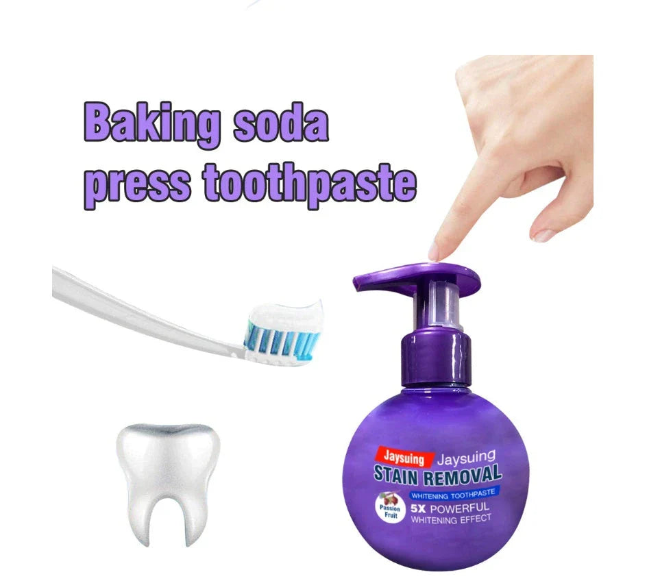 Whitening blueberry toothpaste in a variety of color and pack options, featuring baking soda and natural ingredients for a clean, fresh smile.