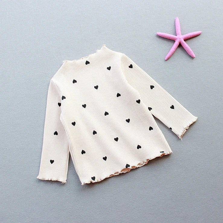 Children's long-sleeved cotton T-shirt in beige, pink, black, white or yellow with size options from 90cm to 130cm