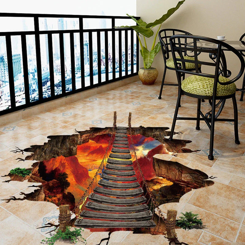 Vibrant 3D wall decal with a cosmic universe and suspension bridge design, perfect for home decor and customization