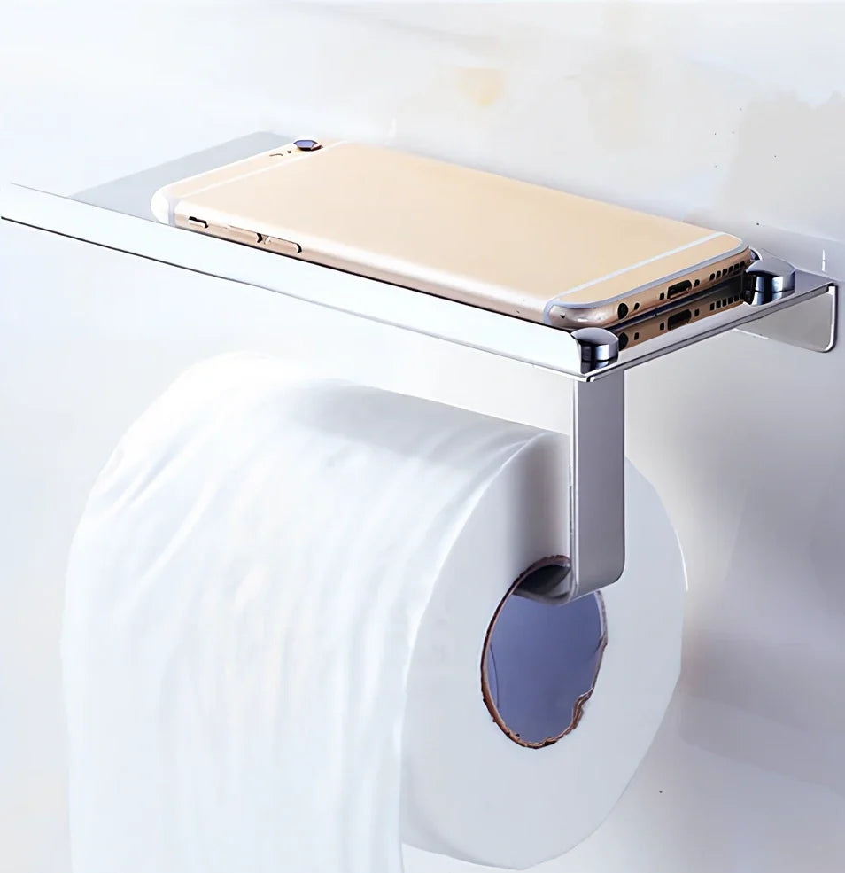 304 stainless steel bathroom organiser with phone holder, towel rack and toilet paper holder