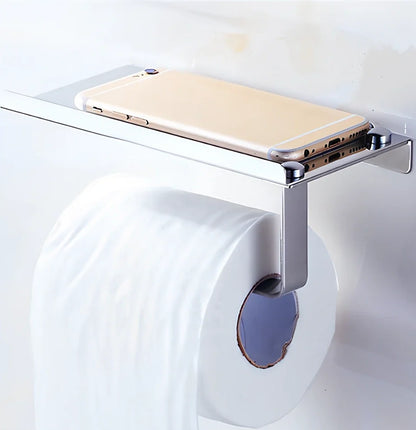 304 stainless steel bathroom organiser with phone holder, towel rack and toilet paper holder