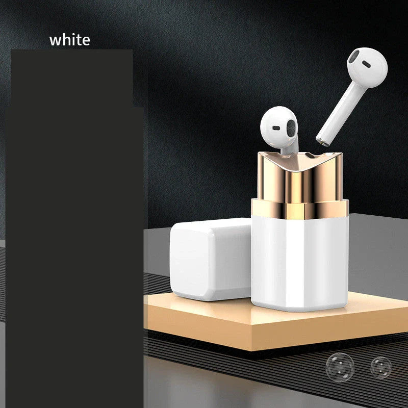 Stylish Bluetooth earbuds with lipstick-inspired design, noise cancellation, and comfortable fit for immersive audio experience
