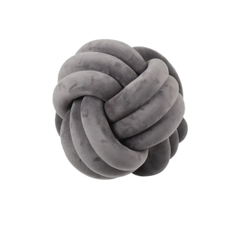 Knotted Plush Ball Design Round Throw Pillow in various colors and sizes