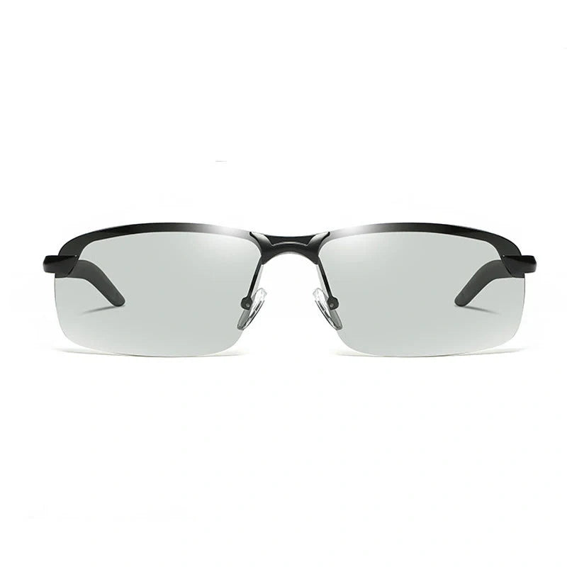 Men's driving glasses with color-changing polarized lenses in various frame colors