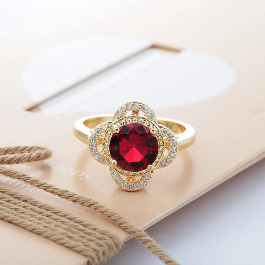 Copper ring with zircon inlay showing fruit-shaped design and electroplated finish in colour 10-6-1395