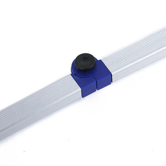 Blue aluminium folding grabber tool extended to 81cm with 8cm jaw opening showing rubber chuck