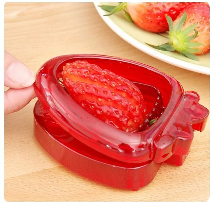 Red Strawberry Slicer with stainless steel blades for even fruit slices