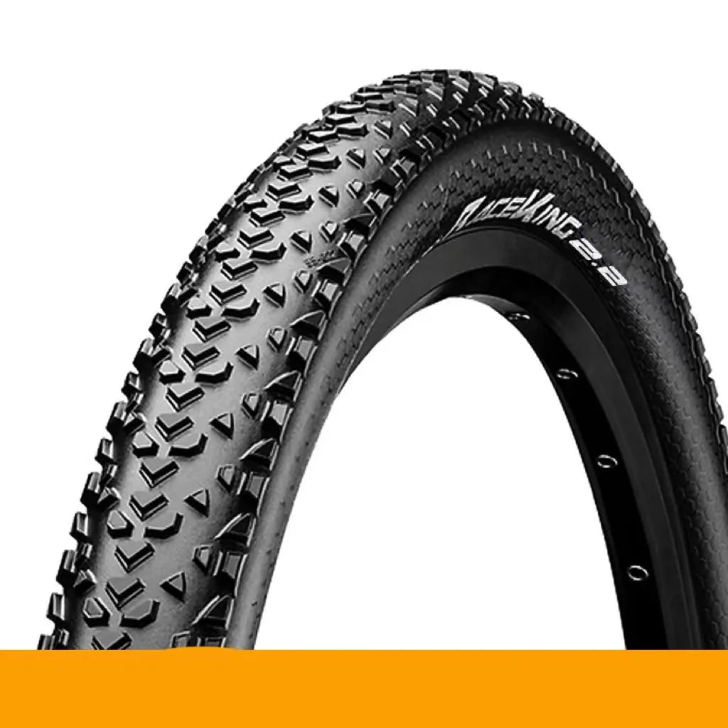 Mountain bike folding outer tyre with yellow sidewall, showing tread pattern and size label