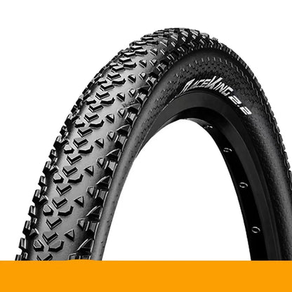 Mountain bike folding outer tyre with yellow sidewall, showing tread pattern and size label