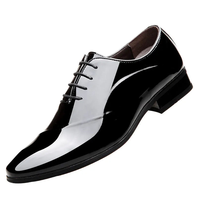 Men's black and brown square toe business formal shoes with PU leather upper