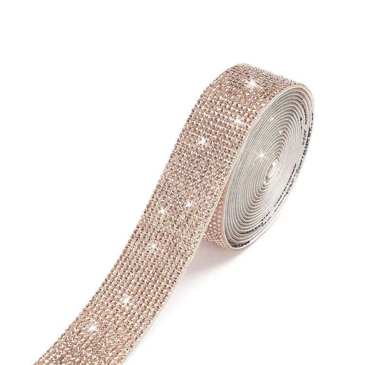 Long strip of electroplated glass water drill for fabric repair in white and iridescent AB colour, showing three width options.